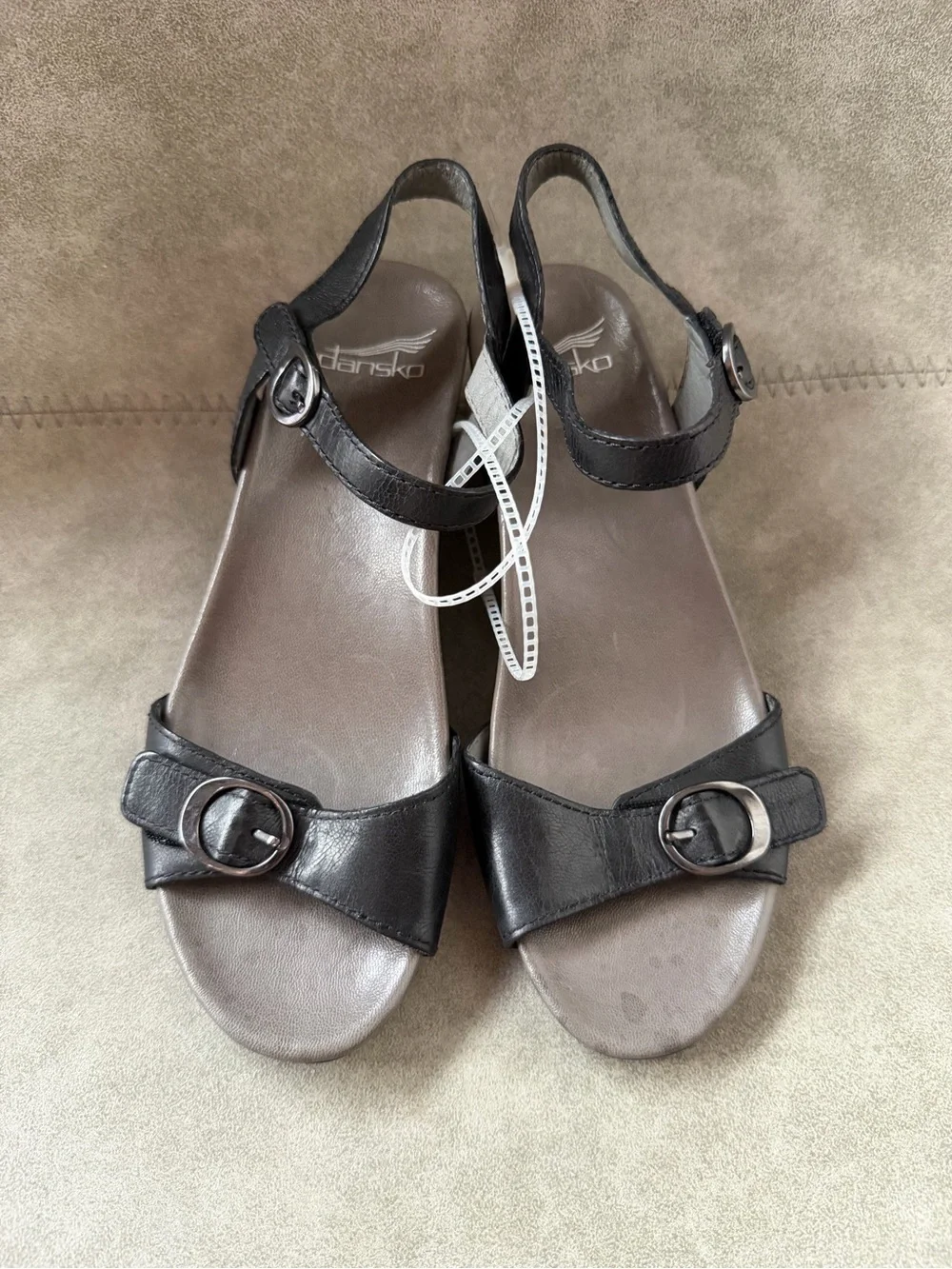NWT Dansko Arielle Glazed Leather Kid Black Leather Wedge Sandals Comfort Shoes